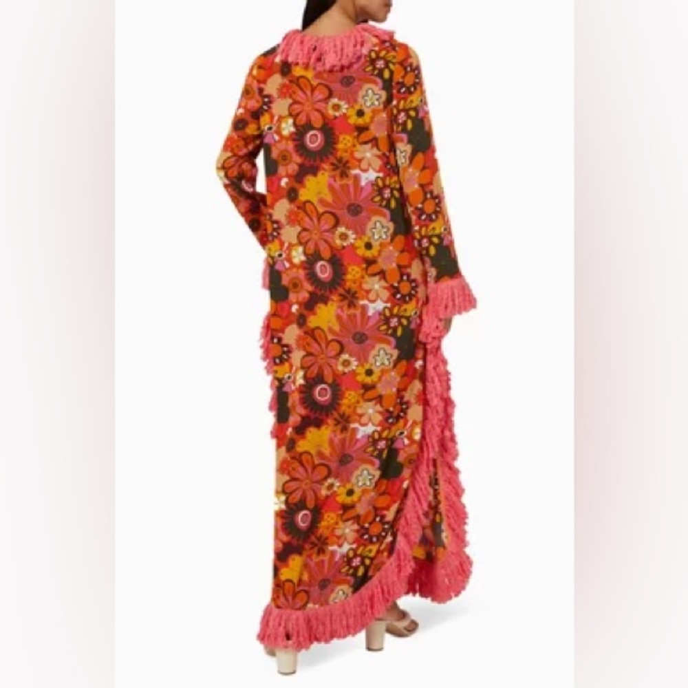 NWT CeliaB Gongga Orange Floral Fringe Trim Long Sleeve Maxi Dress Sz M RARE - Picture 16 of 16
